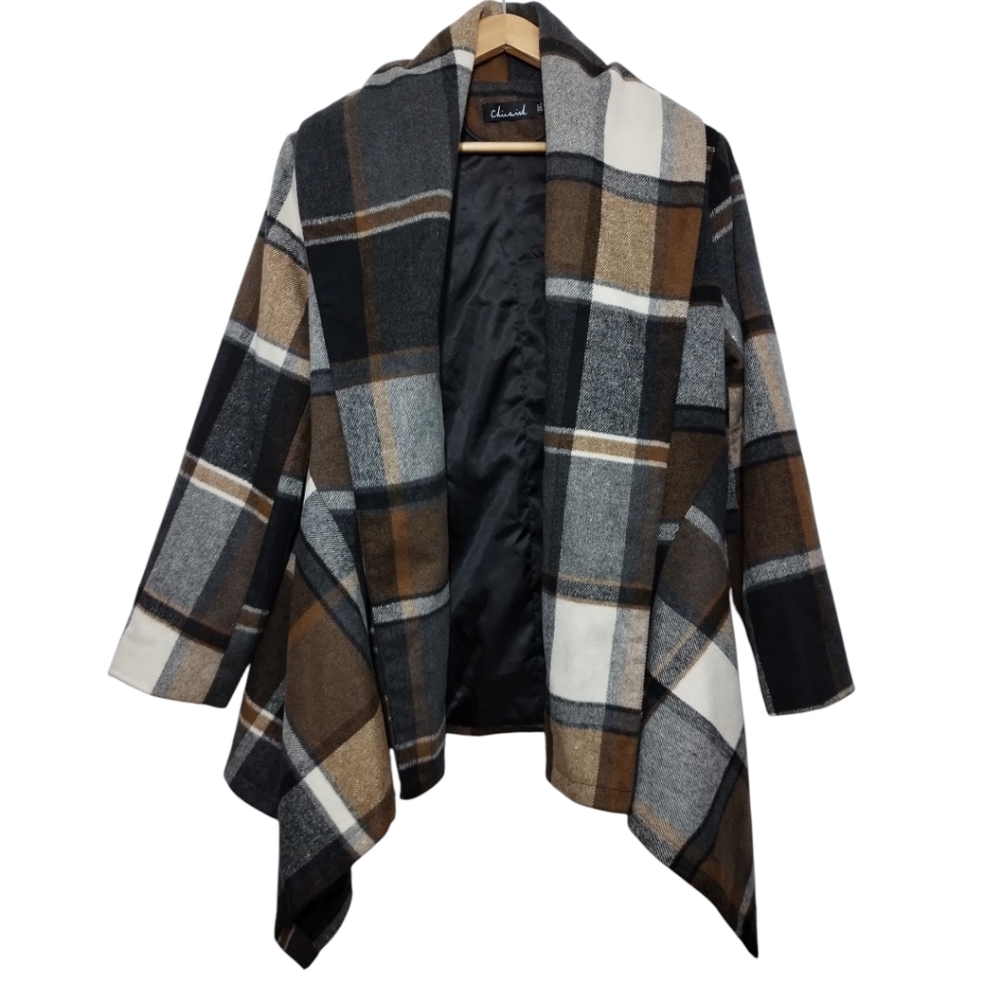 Chicwish Prairie Check Rabato Coat Wool Blend Wrap Coat Women's 3XL ( NO BELT )